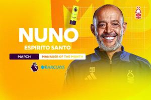 4战2胜2平，官方：诺丁汉森林主帅努诺当选英超3月最佳教练