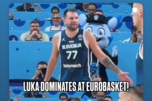 詹姆斯转发东契奇欧锦赛高光集锦 封面图配文：卢卡称霸欧锦赛！