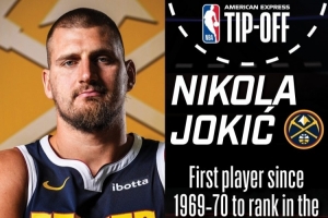 NBA预热掘金揭幕战：约基奇是首位三项数据均位列赛季前3的球员